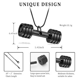 Cremation Jewelry for Ashes Stainless Steel Barbell Pendant Urn Necklace for Ashes for Men Women Dumbbell Keepsake Jewelry