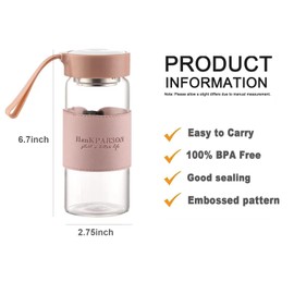 Aurfedes Glass Water Bottles 16 Oz Borosilicate water bottle-with sealing cap and Holsters and filters - BPA free,Men and Women Portable Glass Bottle (Pink+Green)