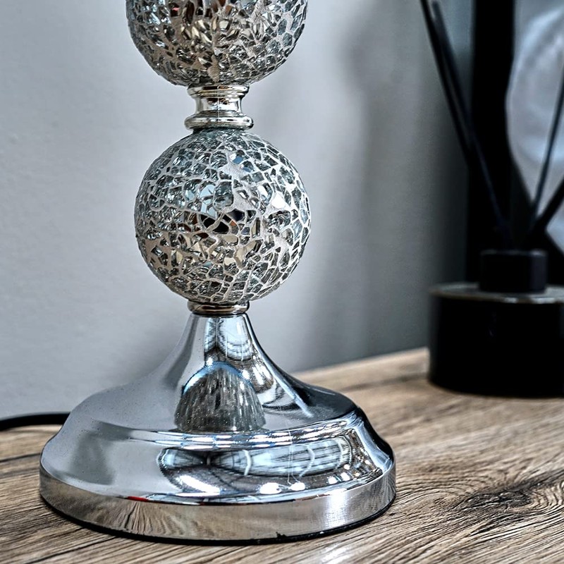 Modern Decorative Chrome & Mosaic Crackle Glass Table Lamp with