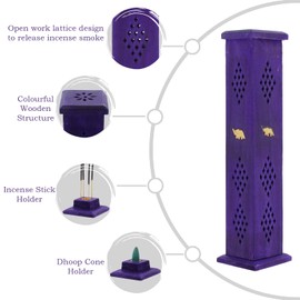 Incense Stick Holder – Wooden Tower Burner Holders With Ash Catchers For Joss Sticks Burners Box Agarbatti Stand With Brass Inlays Coloured Fragrant Accessories Decorative Stand Purple, Elephant