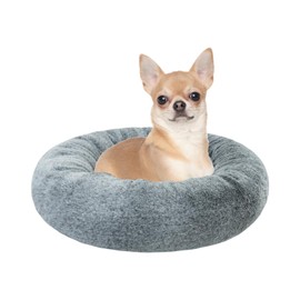 Dog Bed for Small Medium Dogs, 24 inch Calming Dogs & Cat Bed, Washable Round Cozy Soft Pet Bed for Puppy and Kitten with Slip-Resistant Bottom, Fluffy Plush Faux Fur Donut Cuddler Dog Bed