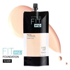 Maybelline New York Fit Me Matte + Poreless Liquid Foundation, Pouch Format, 115 Ivory, 1.3 Ounce
