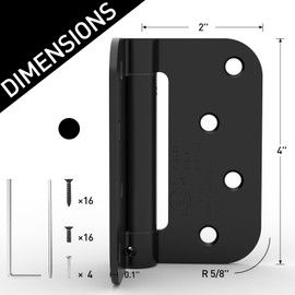 2 Pack Self Closing Door Hinges 4 Inch, Matte Black Spring Loaded Hinges with 5/8'' Radius Corners, Adjustable Tension for Garage, Front Door, Back Door, for Left and Right Hand Door, UL Listed
