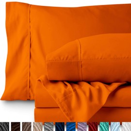 Bare Home Twin XL Sheet Set - College Dorm Size - Premium 1800 Ultra-Soft Microfiber Twin Extra Long Sheets - Double Brushed - Twin XL Sheets Set - Deep Pocket - Bed Sheets (Twin XL, Orange)