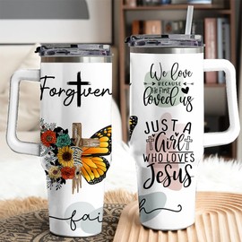 Decorlion Butterfly Faith Jesus 40oz Tumbler - Affirmation, Mental Health, Self Love - Gift for Her, Christian & Religious Gifts