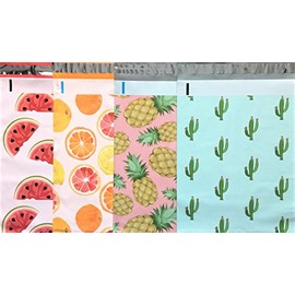 Designer Poly Mailers 10x13 : Watermelon, Citrus, Pink Pineapple, Mint Cactus; Printed Self Sealing Shipping Poly Envelopes Bag (40 Mix Variety Pack #7) (Original Version)