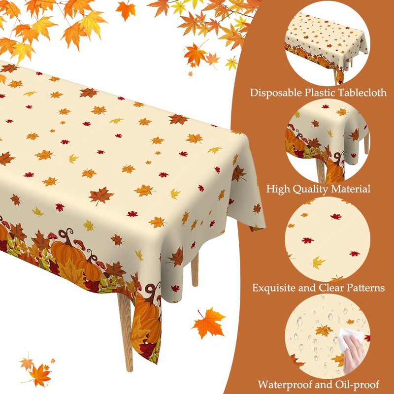 Thanksgiving Tablecloth Disposable Plastic Fall Tablecloth 2 Pcs Fall Leaves