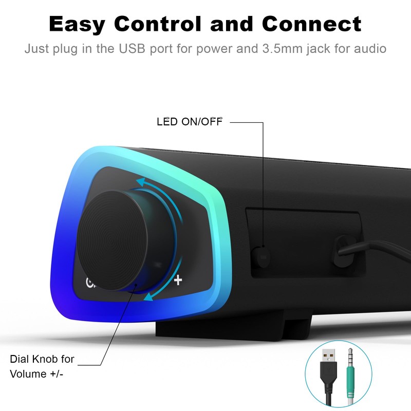 SOULION R30 Computer Speakers, Colorful LED Lights with Switch Button,