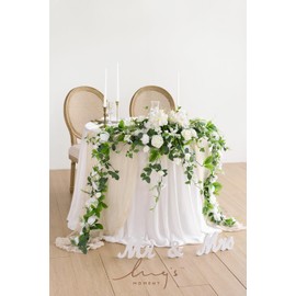 Ling's Moment 9FT Eucalyptus and Willow Leaf Garland with White Flower, Handcrafted Wedding Sweetheart Table Centerpieces Head Table Decor Arch Backdrop Decorations for Wedding | Lily White