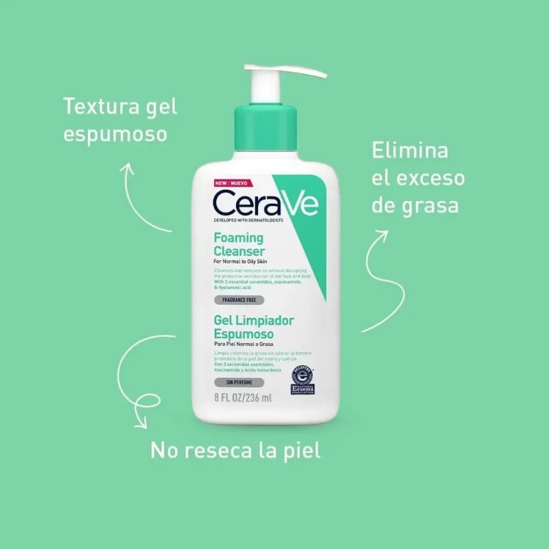 Cerave Gel Limpiador Espumoso Uso De Día O Noche 236ml