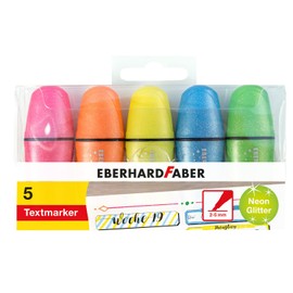 Eberhard Faber 551408 Mini Highlighter Set, Neon Glitter, 5 Marker Pens with Chisel Tip