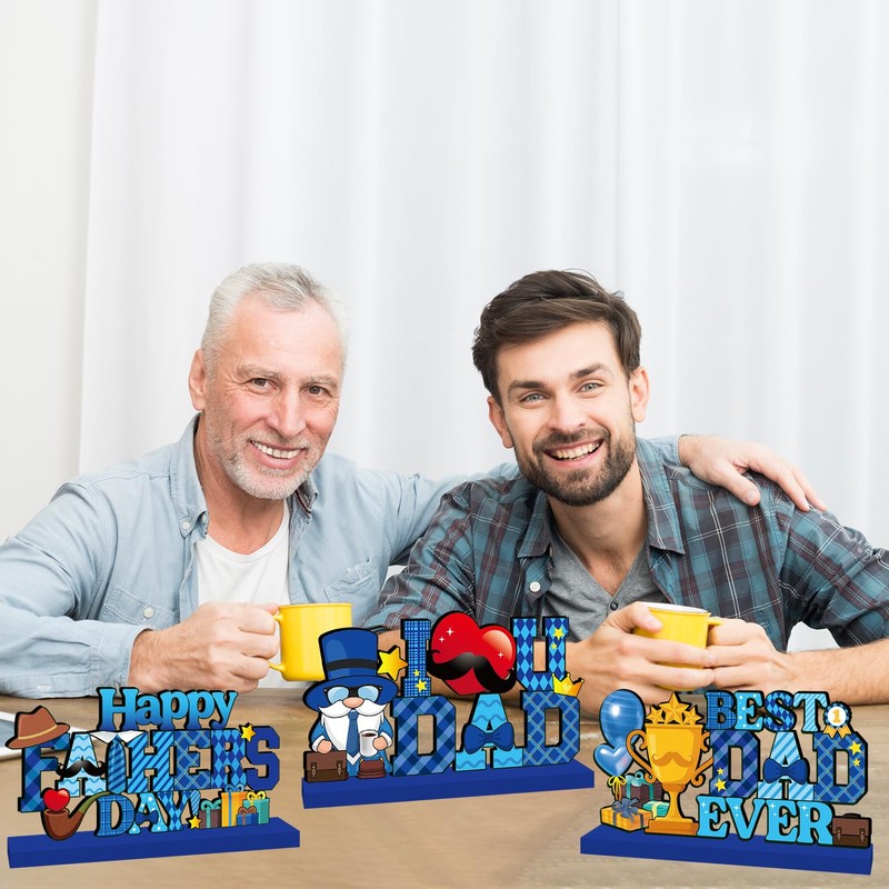 Fathers Day Decorations, 4Pcs Happy Father's Day Wooden Table Centerpieces