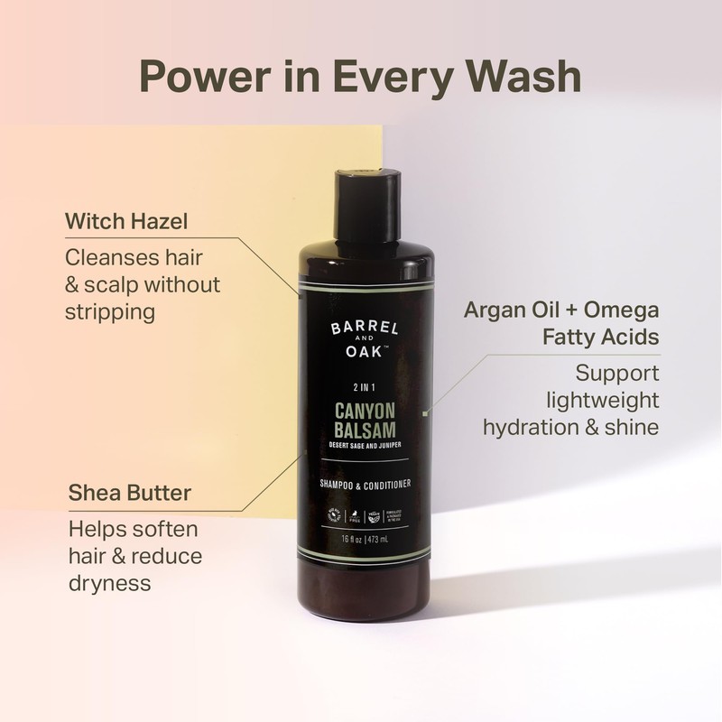 Barrel & Oak 2-in-1 Men's Shampoo and Conditioner, Cleanses Hair