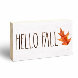 Rustic Wooden Block Sign - Hello Fall - 3"X5" Pine Wood Plaque, Home & Office Decorations, Housewarming Gift, Table, Shelf, Desk Decor & Accessories - B10