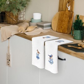 Pugwak Chinoiserie Birds Kitchen Dish Towels 16x24 Inch Set of 2, Bird Tea Cup Gift for Bird Lover, Cute Blue Birds Dish Towel, Blue and White Porcelain Decorative Hand Tea Towels for Bathroom Cooking