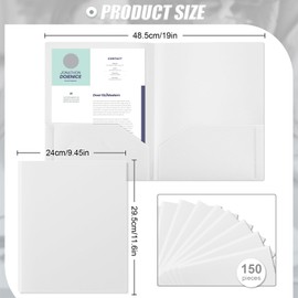 Gueevin 150 Pcs Plastic Folders with Pockets, Two Pocket Folder Fit Letter Size, Heavy Duty School Folders Business Card Holder for Home Office School Bussiness, 11.61 x 9.45 Inches (White)