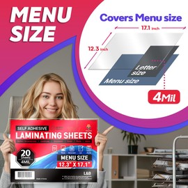 VIOLETTO Self Adhesive Laminating Sheets 12.3x17.1 inch, 10 Pack, 4mil Thickness, No-Machine Needed, QuickPeel, Instashield, Stick&GO (10 Sheets, Menu Size 4mil)