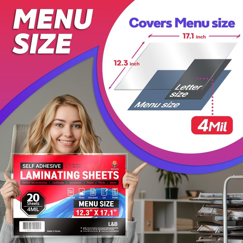 VIOLETTO Self Adhesive Laminating Sheets 12.3x17.1 inch, 10 Pack, 4mil