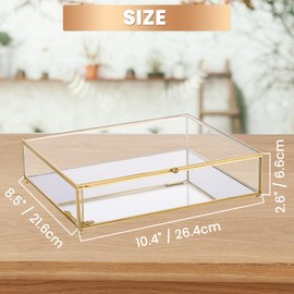 AMGSH Glass Display Box, Golden Vintage, Square, 2.6 x 10.4 x 8.5