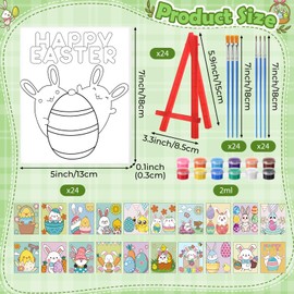 Blosssound 24 Set Easter Pre Drawn Canvas Pre Printed Canvas Painting with Easel Kits 5 x 7'' Pre Stenciled Painting Panels Pre Outline Board for Kids Adult Student Beginner Party Favors DIY
