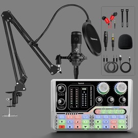 Squarock V10 Podcast Equipment Bundlefor 2,Audio Interface Dj Equipment with Condenser Microphone forPodcast Recording Gaming - Color: SR-AV103 White for 1