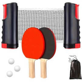 Table Tennis Set, Ping Pong Net Set, Professional Table Tennis Bat Set, Includes Table Tennis Bat, Table Tennis Balls, Retractable Table Tennis Net with Convenient Carry Bag