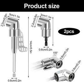 105° Angle Wrench Attachment Adapter, 2 Pieces Drill Hex Shank (Long and Short Models), 1/4 Inch Hex Shank Angle Gear for Garage Construction Workers