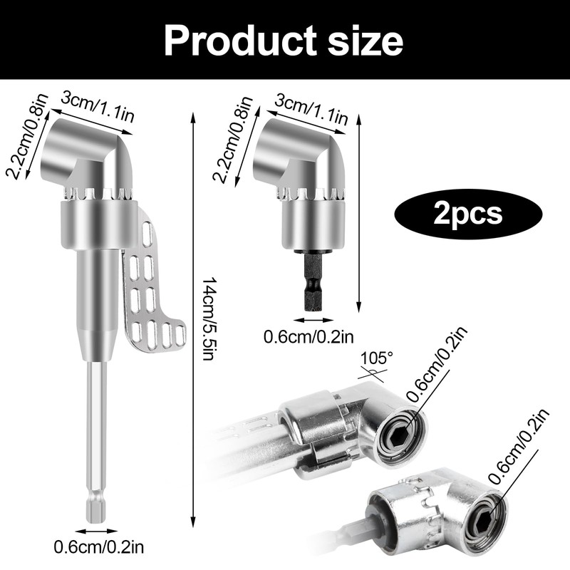 105° Angle Wrench Attachment Adapter, 2 Pieces Drill Hex Shank