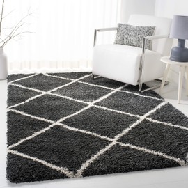 SAFAVIEH Hudson Shag Collection Area Rug - 5'3" x 7'6", Dark Grey & Ivory, Modern Trellis Design, Non-Shedding & Easy Care, 2-inch Thick Ideal for High Traffic Areas in Living Room, Bedroom (SGH281G)