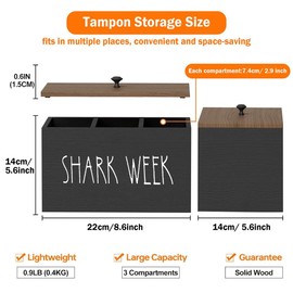 Chris.W Tampon Holder for Bathroom,Farmhouse Pad Orgainzier Container,Tampon Storage Container,Removable Organizer,Shark Week Wood Box with Lid, for Mom and Female Friends (Black)