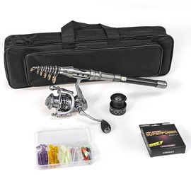 Telescopic Fishing Rods and Reels Combination Set, 2.1 m / 2.4 m Metal Fishing Rod Set with Fishing Line Fishing Lure Set, Fishing Accessories and Carry Bag for Saltwater and Freshwater (2.4 m)