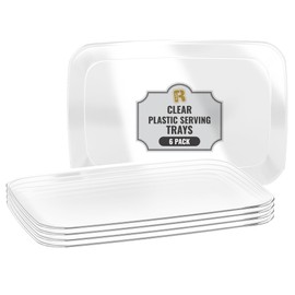 6 Pack Clear Plastic Serving Trays For Party - Plastic Tray 12.75 by 8.25 In - Heavy Duty Plastic Trays For Food - Rectangular Party Serving Trays And Platters - Party Trays - Clear Disposable Trays