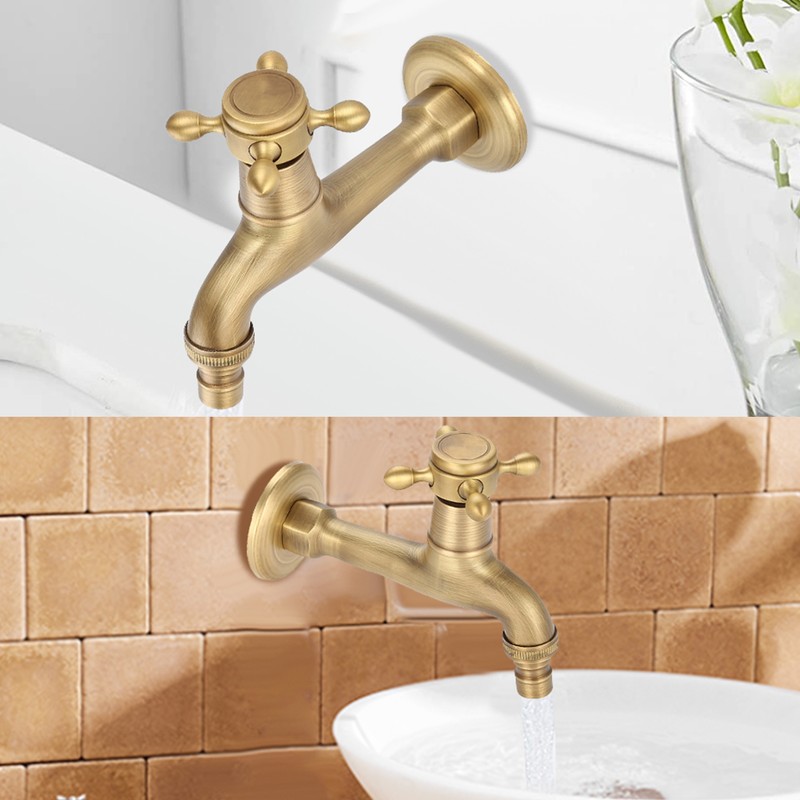 Vintage Solid Brass Single Handle Faucet for Washing Machine Wall