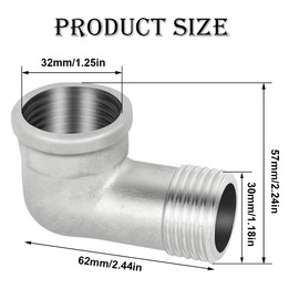 Pack of 2 90 Degree 304 Stainless Steel Angle, 1 Inch Female Thread / AG Stainless Steel Pipe Angle Elbow DN25 Pipe Angle Elbow Adapter, 1 Inch Internal Thread x Male Thread Pipe Angle for Irrigation