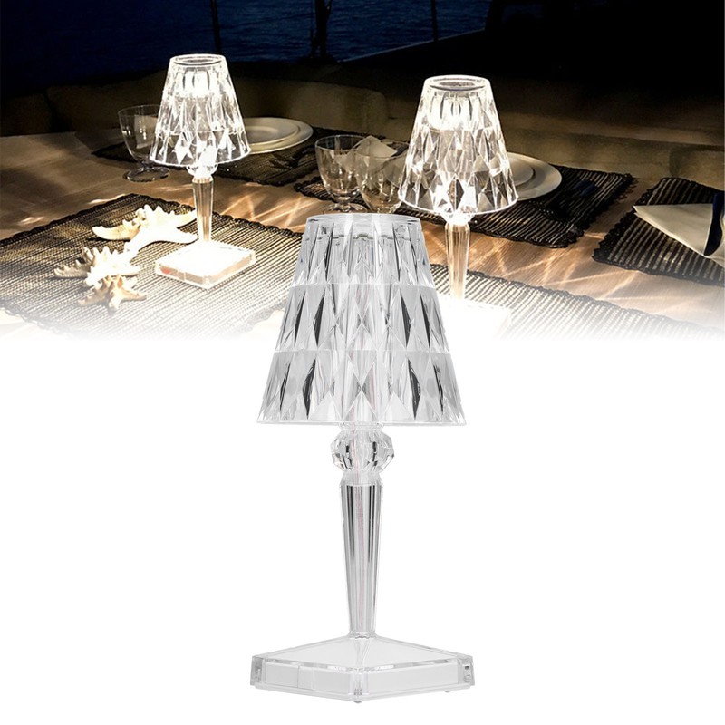 LED Crystal Table Light USB Charging Transparent Prism Dimmable Desk