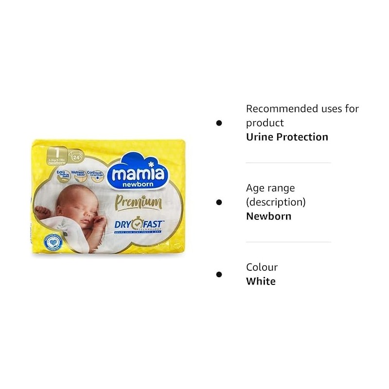 T Aldi Mamia Newborn Nappies, Size 1, (24 Nappies) Dry