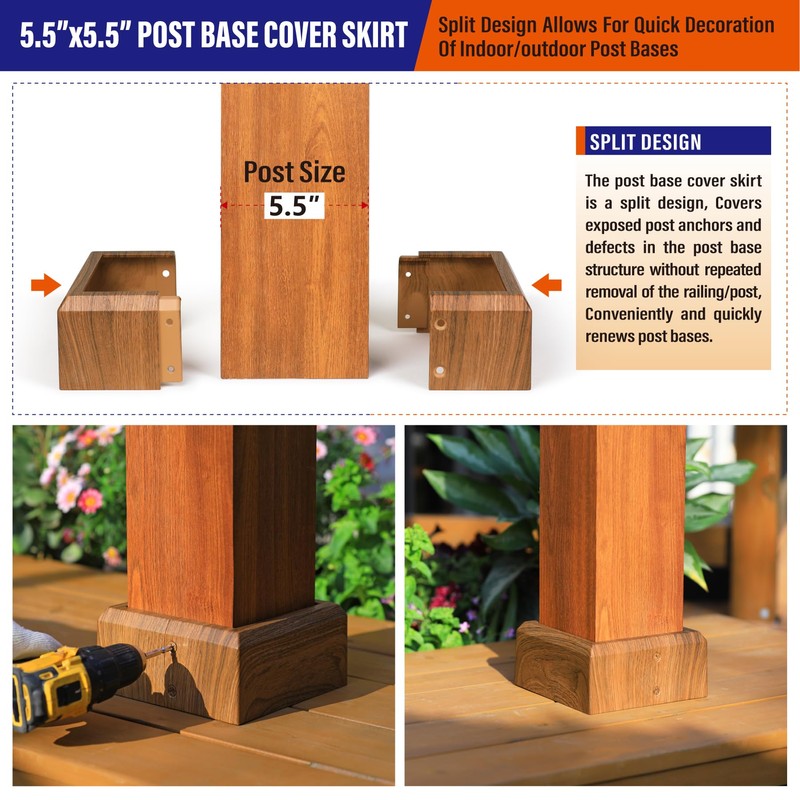 Prinfort 2pcs 6x6 Aluminum Deck Post Base Cover Outdoor, Decorative