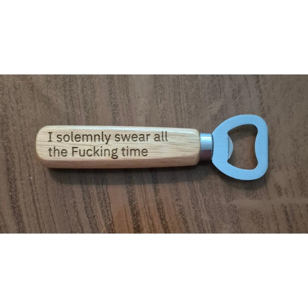 Unbranded Laser engraved wood handle bottle opener "I solemnly swear