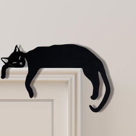 Cat Door Topper Door Frame Corner Sign Mantel Decor, Cat Door Sitter Farmhouse Style for Cat Lover Gift, Handcrafted Art Window Sill Decoration for Christmas Party Home Office Door (Black)