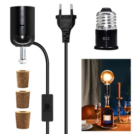 Bottle Lamp Kits, E27 Lamp Holder for Bottles, 7.87 ft Black Bottle Lamps Adapter Kit, Bottle Light for Table Lamp, 3 Cork for Various Bottles, Easy Conversion Bottle into Lamp