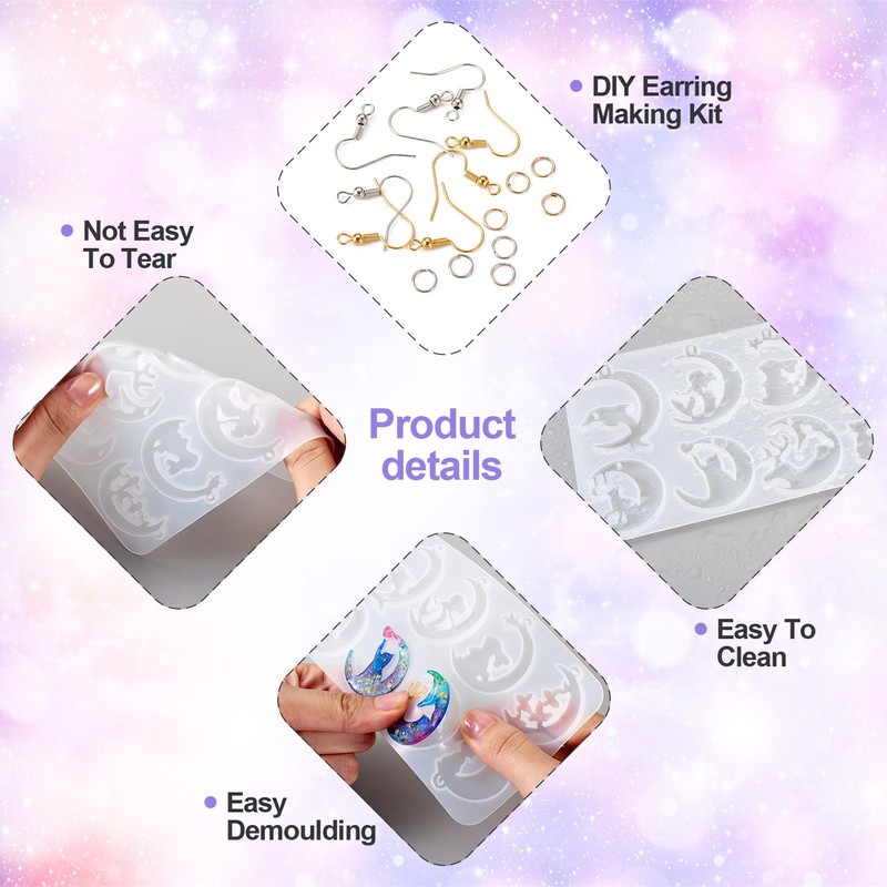 Handship 141pcs Resin Earring Mold Kit Assorted Animal Moon Pendant