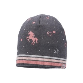 maximo Mini Girl Hat, Rimless Jacquard, Unicorn Made in Germany, Medium Heather Grey/Dogwood