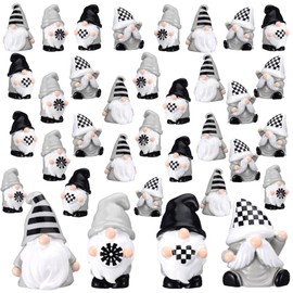 40 Pcs Mini Gnome Figurines Resin Miniature Tiny Gnome Decorations Rustic Black White Buffalo Plaid Farmhouse Mini Figurine Ornament to Hide Resin Table Decor for Indoor Outdoor Garden Plant Pot