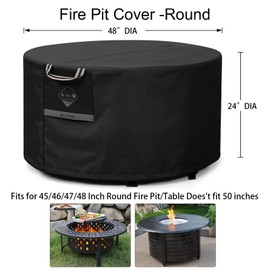 QH.HOME Fire Pit Cover Round Super Waterproof, 48" D X 24" H Outdoor Round Firepit Cover 600D Strong Tear Resistant, UPF 50+ Fire Pit Covers Premium Fading Resistant for Outdoor Fire Pit - Black