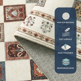 Lahome Checkered Rugs for Living Room, 8x10 Washable Rug for Bedroom, Vintage Nursery Checkerboard Rug with Rubber Backing, Large Rug Carpet for Office Home Decor (Beige/Multi)