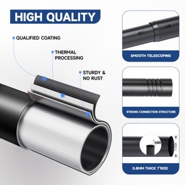 BRIOFOX BRIOFOX Black Curtain Rods for Windows 48 to 84 Inch(4-7.33ft) - 1' Diameter Heavy Duty Curtain Rods with Imitation Wood Grain Pattern Finials,Adjustable Decorative Curtain Rods Set,28-88'