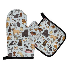 Mingnei Puppy Pet Dog Oven Mitts and Pot Holders Sets,Dog Pet Dogs Heat Resistant Hot Pads Kitchen Decor for Cooking Baking BBQ Grilling, Dog Lover Oven Glove Set, Dog Lover Mom Owner Gifts