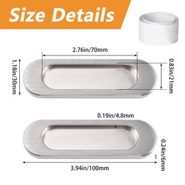 MOROBOR Self-Stick Oval Sliding Door Pulls, 2pcs Aluminum Alloy Hidden Recessed Pull Handle for Sliding Barn Door, Closet,Cabinet,Drawers (Brushed Steel, 100mm)