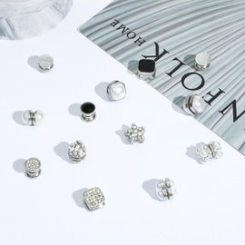 NEWITIN 9 Pairs Magnetic Stud Earrings for Women Clip on Earrings Inlaid Cubic Zirconia Pearl Stud Earrings Fashion Magnetic Earrings Non Piercing Earrings for Women Men