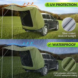 WOLFWILL SUV Tailgate Tent with Awning - Waterproof SUV Tents for Camping, Car Hatchback Truck Roof Canopy Sun Shade Privacy Shelter for Outdoor Travel, Universal Fit Most SUV
